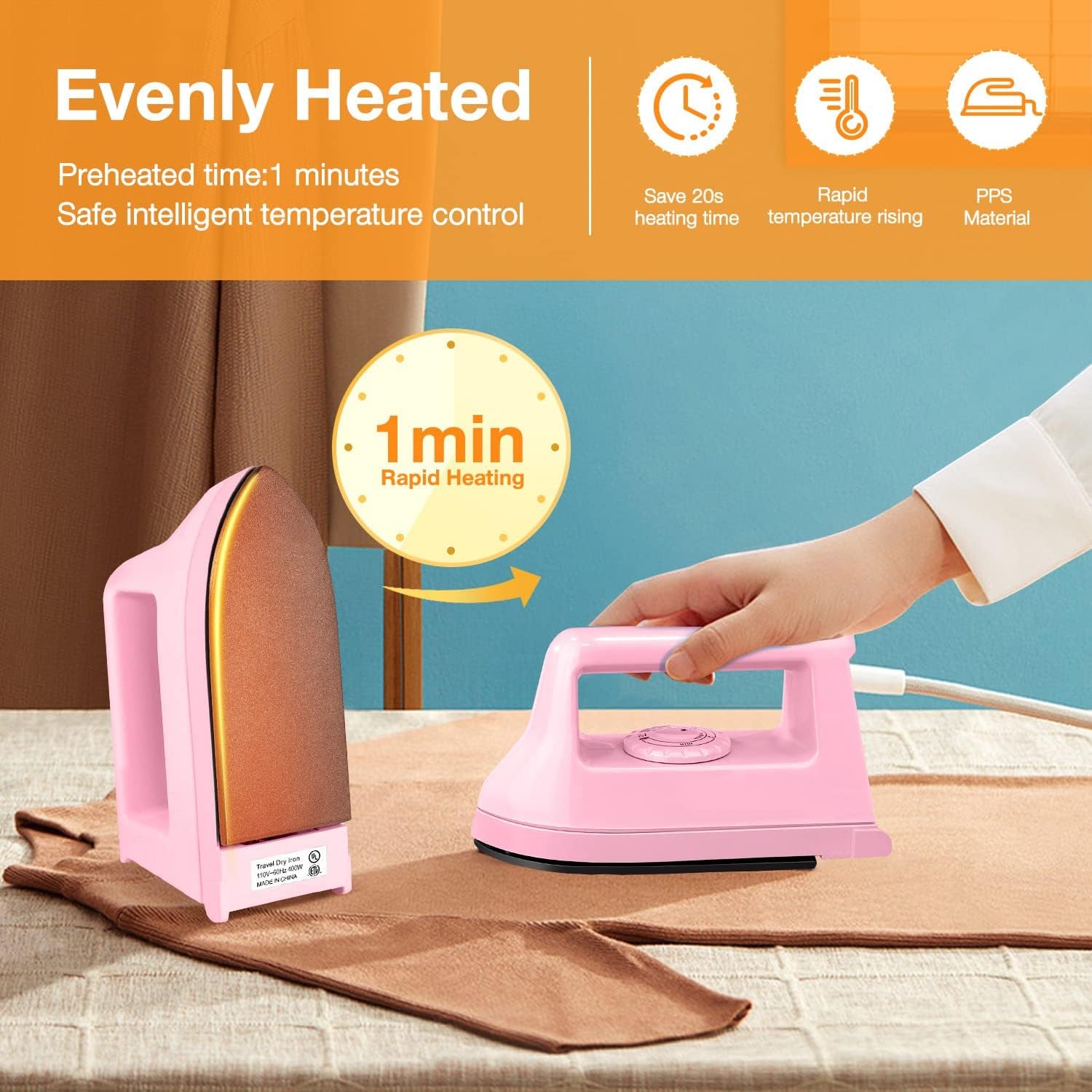 Mini Iron for Crafts Quilting, Travel Iron Household Iron Easy Iron Supplies Mini Electric Iron, Mini Heat Press Machine Sewing Sachine (Pink), White, Blue, Pink, Purple, Black, Rose Red