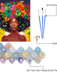 DIY African Woman Paint by Numbers for Adults Canvas, Flowers and Girl Paint by Number Kits on Canvas - Frameless Oil Painting Kits Arts and Crafts for Home Decor Present 16X20 Inch