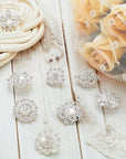 124 Pcs Bouquet Pins Flower Brooch Rhinestone Brooches Diamond for Flowers Crystal Corsage Boutonniere Pin Stick Embellishments Crafting Wedding Decor Supplies(Silver)