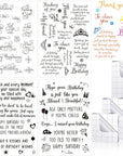 4 Sheets Sentiments Rubber Clear Stamps Set Clear Stamps for Card Making and 3 Pcs Acrylic Stamp Block Tools with Grid Lines Happy Rubber Birthday Stamps Craft Supplies for Diy Scrapbooking Journaling