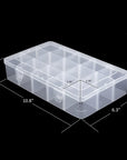 Large 15 Grid Clear Organizer Box Adjustable Dividers - Plastic Compartment Storage Container for Washi Tapes, Craft, Beads, Jewelry, Small Parts