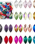 128 Pcs 16 Colors Pointback Horse Eye Shaped Gem Stones 0.6X0.3 Inch Glass Rhinestones Gems Jewels Embelishments with Silver Plated Back Crystals Rhinestones for Crafts Jewelry Making
