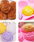 Silicone Mold for Handmade Soap Cake Jelly Pudding Chocolate 6 Cavity Rose Flower Design, Set of 2 Pink