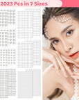 7 Sizes Self Adhesive Ivory White Hair Pearl Stickers, 2032 Pieces Stick on Pearls Gems for Hair, Face, Makeup, Eye, Crafts, Wedding