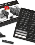 24 Pro Charcoal Drawing Set - Soft,Medium,Hard Charcoal and White Charcoal - Charcol Sticks for Drawing Sketching Shading - Art Supplies Gift for Artists Beginners Adults