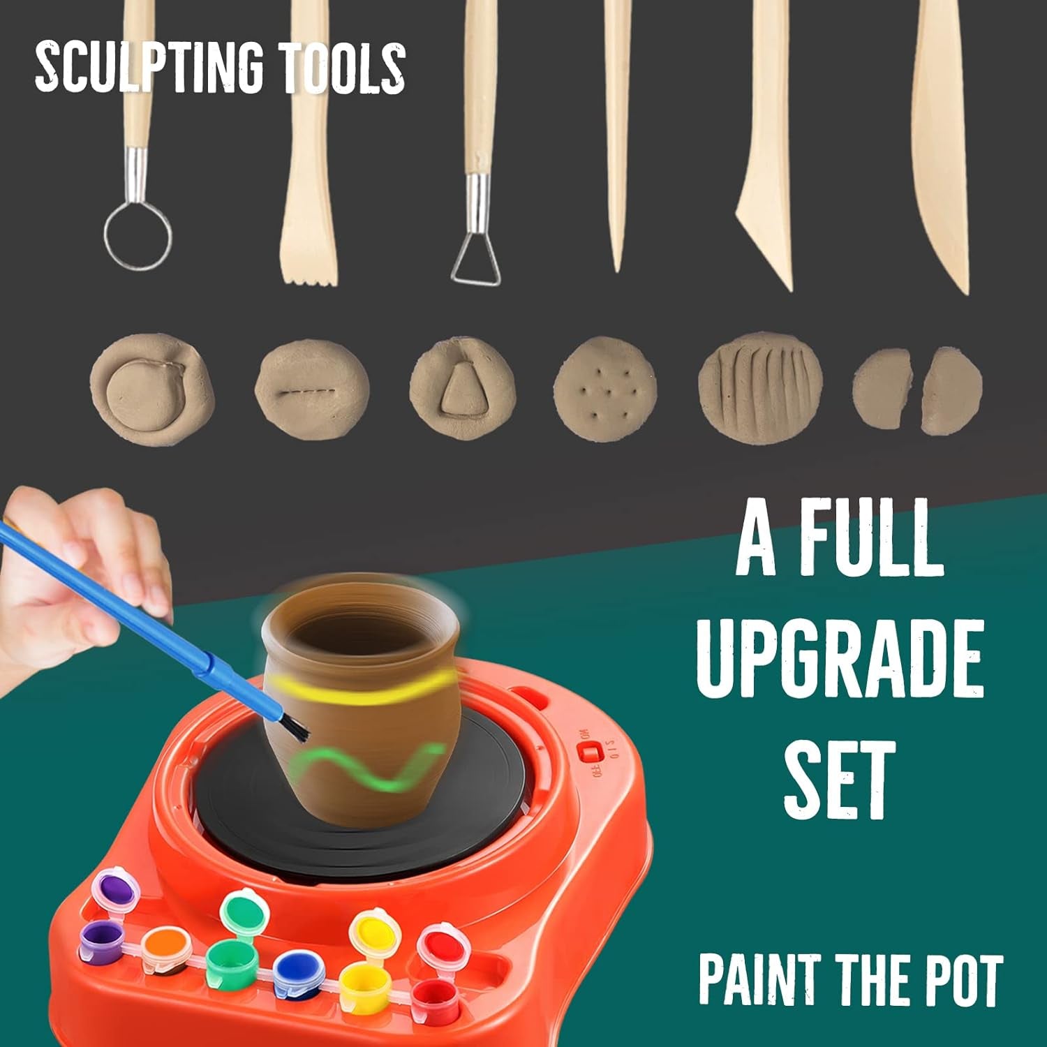 Pottery Wheel for Kids - Complete Pottery Kit for Beginners, Upgraded Sculpting Clay Tools, Air Dry Clay & Arts Supplies, Mini Pottery Wheel Crafts Kits for Kids Girls Boys Ages 8-12