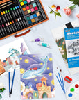 118 Piece Deluxe Art Set, Art Supplies in Wooden Case, Painting Drawing Art Kit with Acrylic Paint Pencils Oil Pastels Watercolor Cakes Coloring Book Watercolor Sketch Pad for Kids Adults