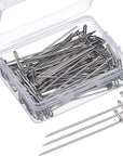 100 Pack Wig T-Pins 2 Inch with Plastic Box, Silver