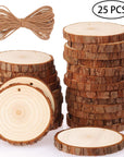 Natural Wood Slices 25 Pcs 3.1-3.5 Inches Craft Wood Kit Unfinished Predrilled with Hole Wooden Circles Tree Slices for Arts and Crafts Christmas Ornaments DIY Crafts