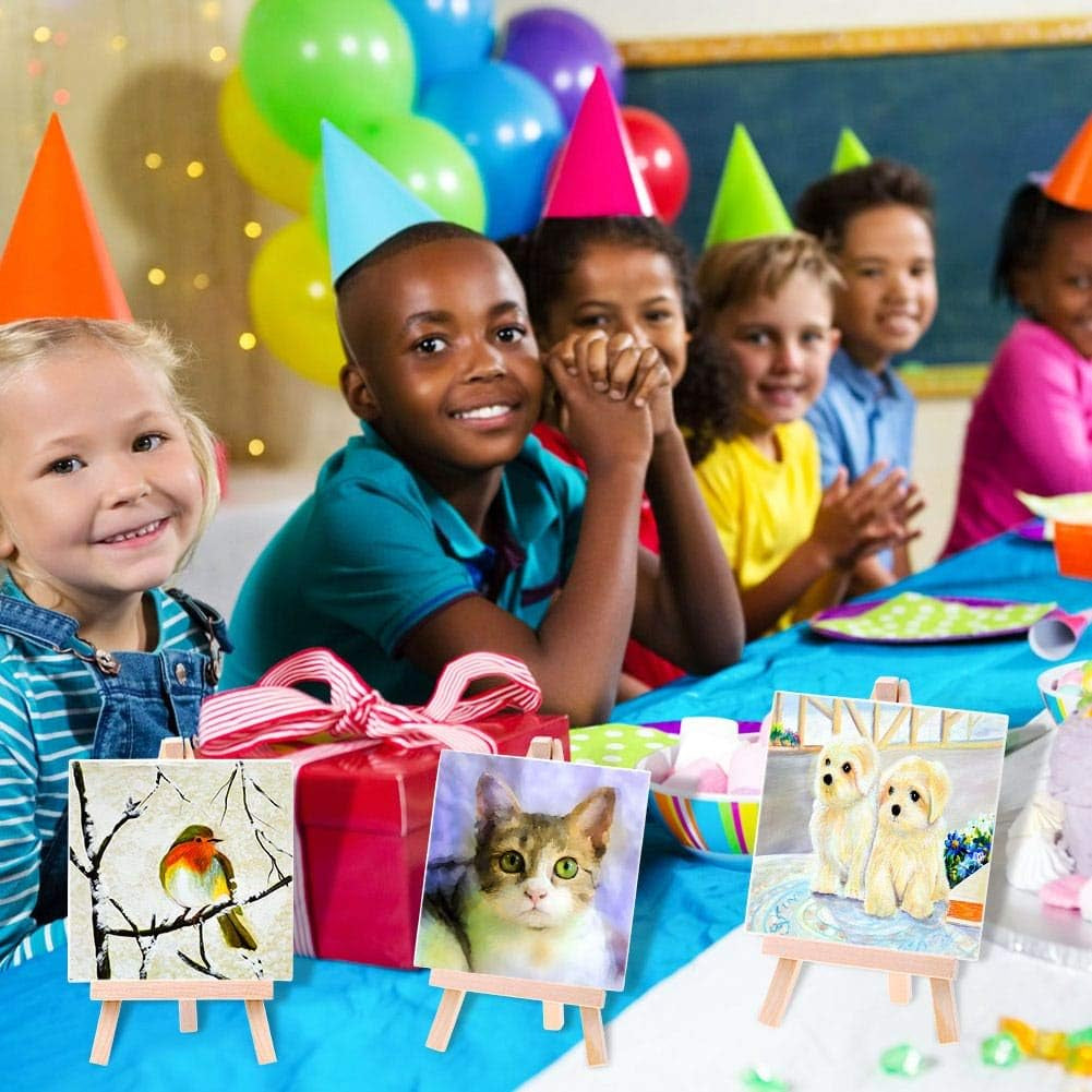 Mini Canvases 18 Pack,  Small Painting Canvas with Mini Easel 4X4 Inches Art Canvases Painting Kit for Kids Teenagers Acrylic Pouring Oil Water Color