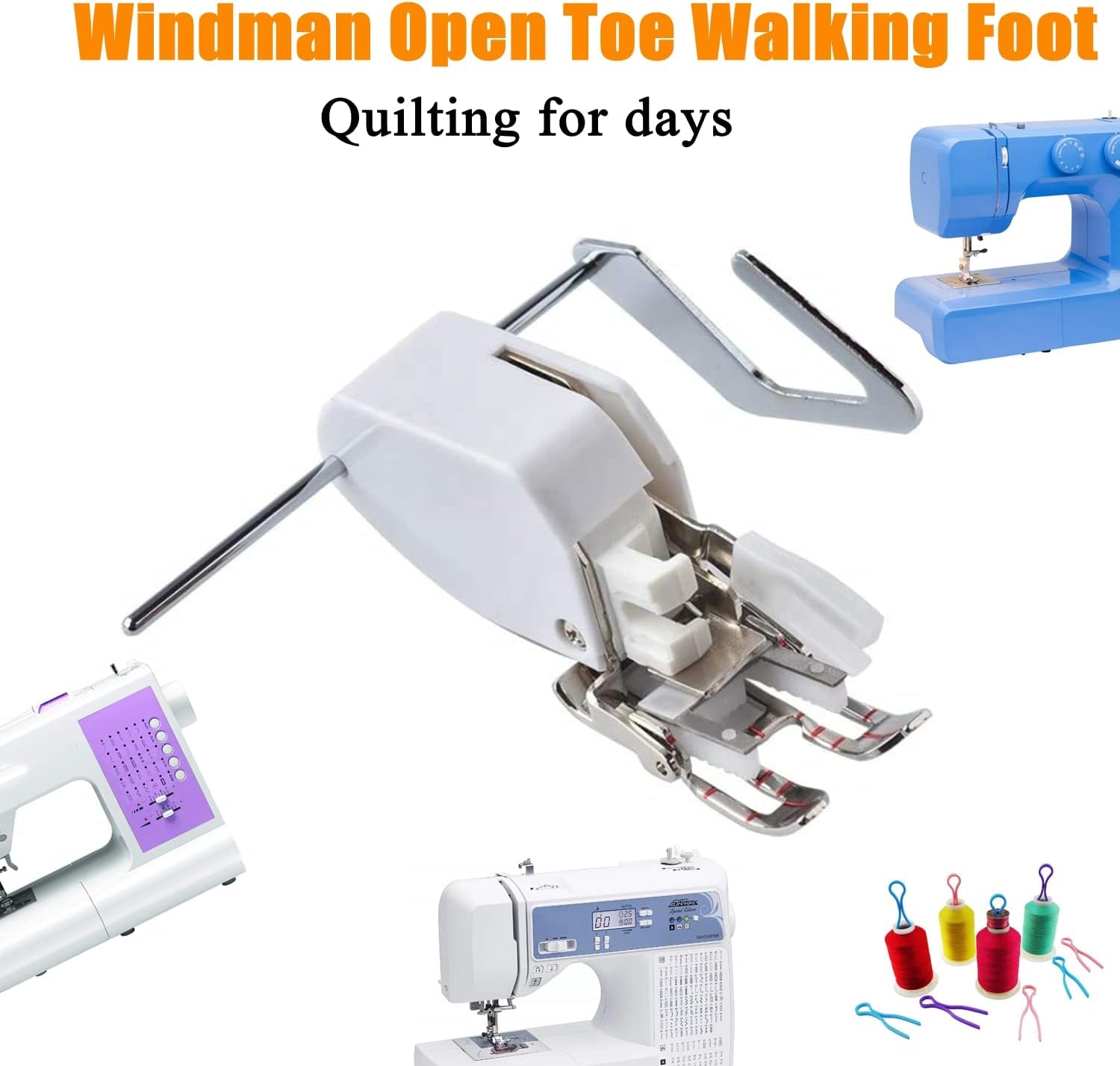 Open Toe Walking Foot W/Guide for Quilting and Sewing Stitch through Multiple Layers for Brother Singer Janome Sewing Machines