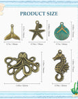 100 Gram Assorted Antique Ocean Themed Charms Bronze Ocean Fish Sea Creatures Beads Pendants for Jewelry Making and Craft Making