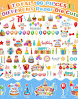 100 Pcs Birthday Paper Die Cuts Cardstock Birthday Scrapbook Die Cuts DIY Scrapbooking Cutouts for Birthday Scrapbook Notebook Suitcase Calendar Laptop Embellishments Supplies Craft Making Decoration