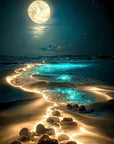 5D Diamond Painting Kits for Adults Beginners,Moonlight Beach Diamond Art Kit,Diy Full round Drill Diamond Dot Gem Art Kits for Adults,Home Wall Decor 11.8X15.7 Inch, JK300-1