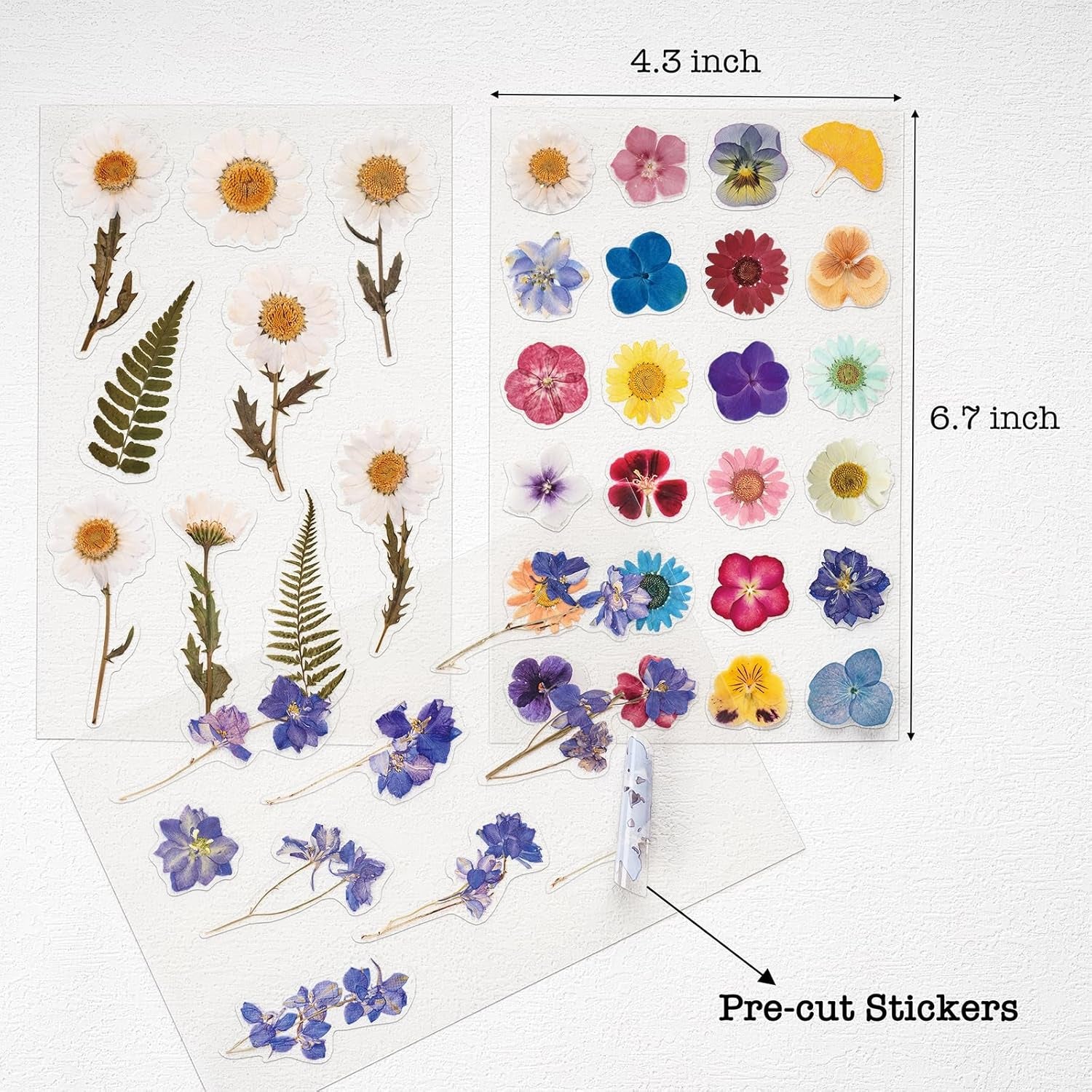 Pressed Flower Themed Stickers (Assorted 486 Pieces, 36 Sheets) Dried Floral Resin Stickers Decals Botanical Journaling Sticker for Scrapbook Supplies Junk Journal Bullet Journal Planner Laptop