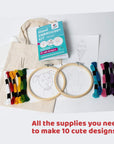Embroidery Sewing Kit for Beginners, Kids Craft Kit Gift for Girls Boys Ages 8-12, 10 Projects, Embroidery Hoops, Fabric, Patterns, Floss, Needles, Needlepoint Cross Stitching Supplies