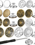 32 Sets Jeans Buttons Replacement, 17 Mm and 20 Mm No-Sew Removable Metal Buttons Replacement Repair Combo Thread Rivets and Screwdrivers in Storage Box, Women and Men'S Jeans Clothing Supplies