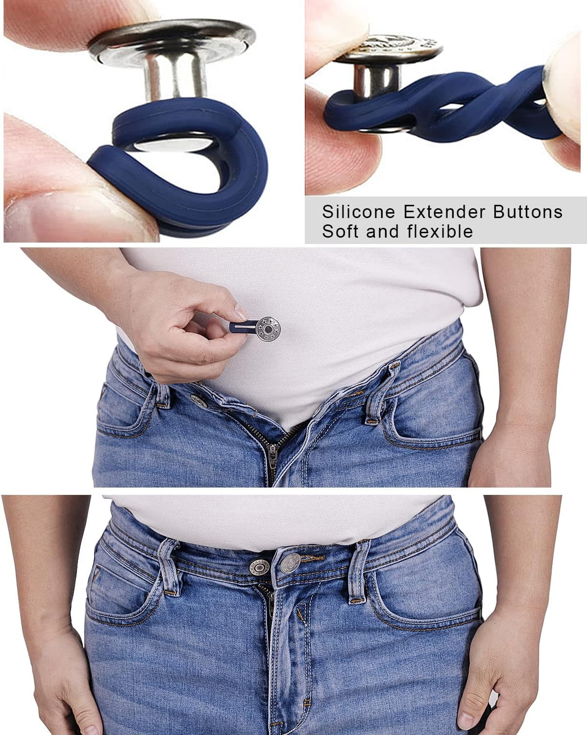 Pants Button Extender Shirt Collar Extenders: 8 Pcs Jeans Waist Silicone Button for Mens and Women - 6 Neck Extenders Dress Shirts