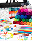 113 Piece Crochet with Yarn Set–1600 Yards Assorted Yarn 73PCS Crochet Accessories Set Including Ergonomic Hooks, Knitting Needles & More Ideal Beginner Kit