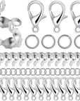 1000PCS Jewelry Making Accessories Set, 100 Lobster Claw Clasps 300 Crimp Beads Crimp Beads Clasps Caps 600 Open Jump Ring Connectors for DIY Bracelet Necklace Crafts Jewelry Making(Silver)