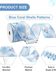 Summer Wired Edge Ribbon Starfish Coral Craft Ribbon Blue Fabric Ribbon for Wreath Bow Making DIY Crafts Wrapping Party Decor Supplies, 12 Yard