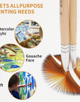 5 Pieces Fan Brush for Painting, Oil Acrylic Paint Brushes Artist Fan Brushes Nylon Hair Long Wood Handle Painting Brush for Acrylic Watercolor Oil Gouche Painting(1