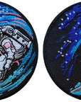 2 Pcs Space Surfing Astronaut Patch - Cool Space Surfer Patches - Embroidered Iron On/Sew on for Backpack, Hat, Jacket, Hoodie