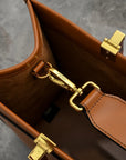 2024 Luxe Fendi-Inspired Tote - Medium & Large Capacity Vintage Real Leather Shoulder Bag with Golden Details for Women