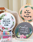 5 Sets Inspired Quote Embroidery Kit for Beginner Adult Motivational Embroidery Starter Kit Floral Cross Stamped Needlepoint Kit Embroidery Hoops Thread Needles for Adults Craft Lover