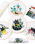 4 Pcs of Embroidery Starter Kit with Patterns and Instructions, DIY Adult Beginner Cross Stitch Kits, Including 2 Plastic Embroidery Rings, 1 Pair of Scissors, Colored Threads and Needles