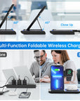 3 in 1 Wireless Charger, 18W Fast Charger Pad Stand Charging Station Dock for Iwatch Series SE 8/7/6/5/4/3 Airpods Pro/3/2 for Iphone 15/14/13/12 /11/Pro Max/12 Pro /XR (With QC3.0 Adapter)