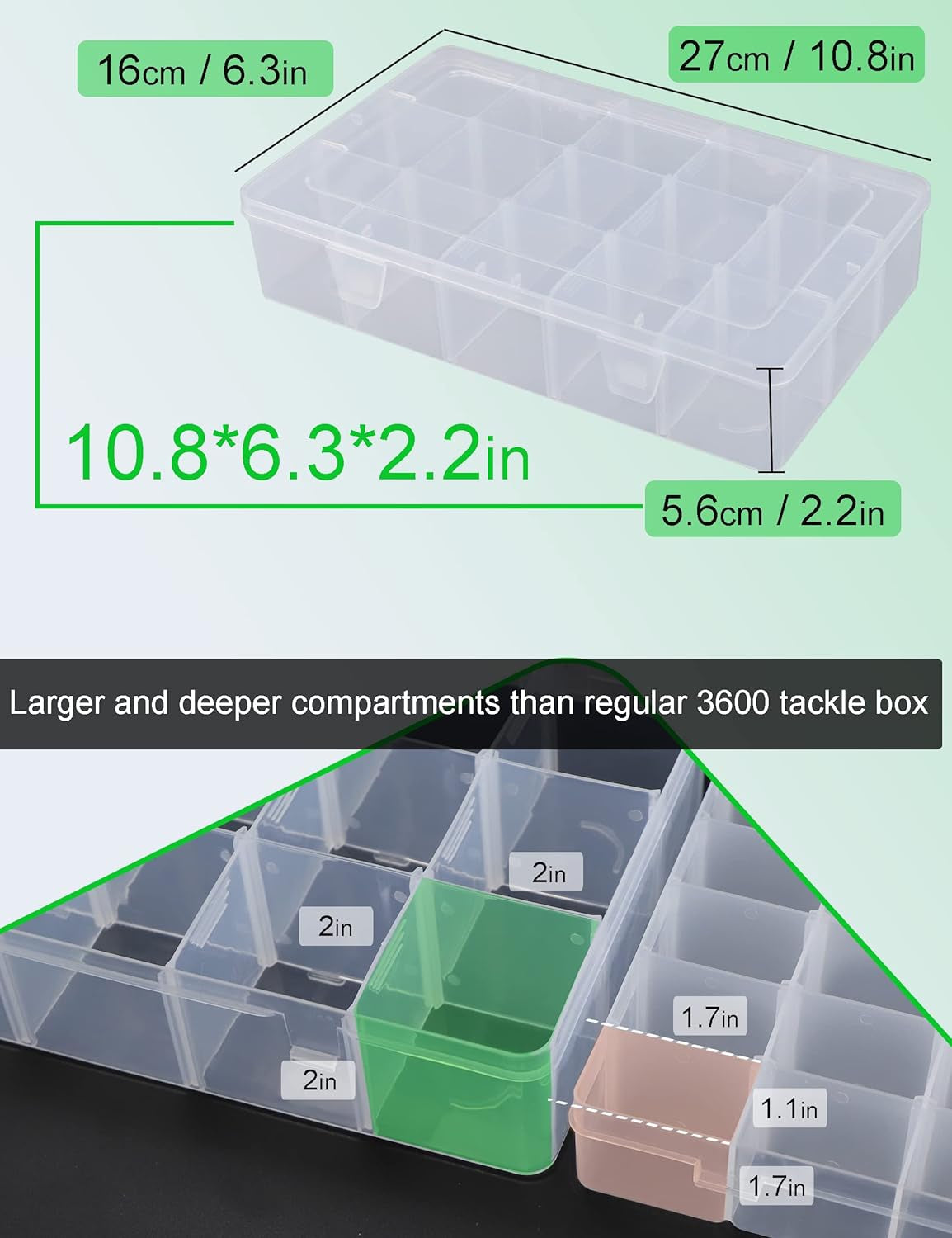 Plastic Organizer Box Craft Box Bead Organizer Tackle Box Organizer 2 Pack 15 Large Grids Clear Craft Storage Box Snackle Box Container Washi Tape Organizer
