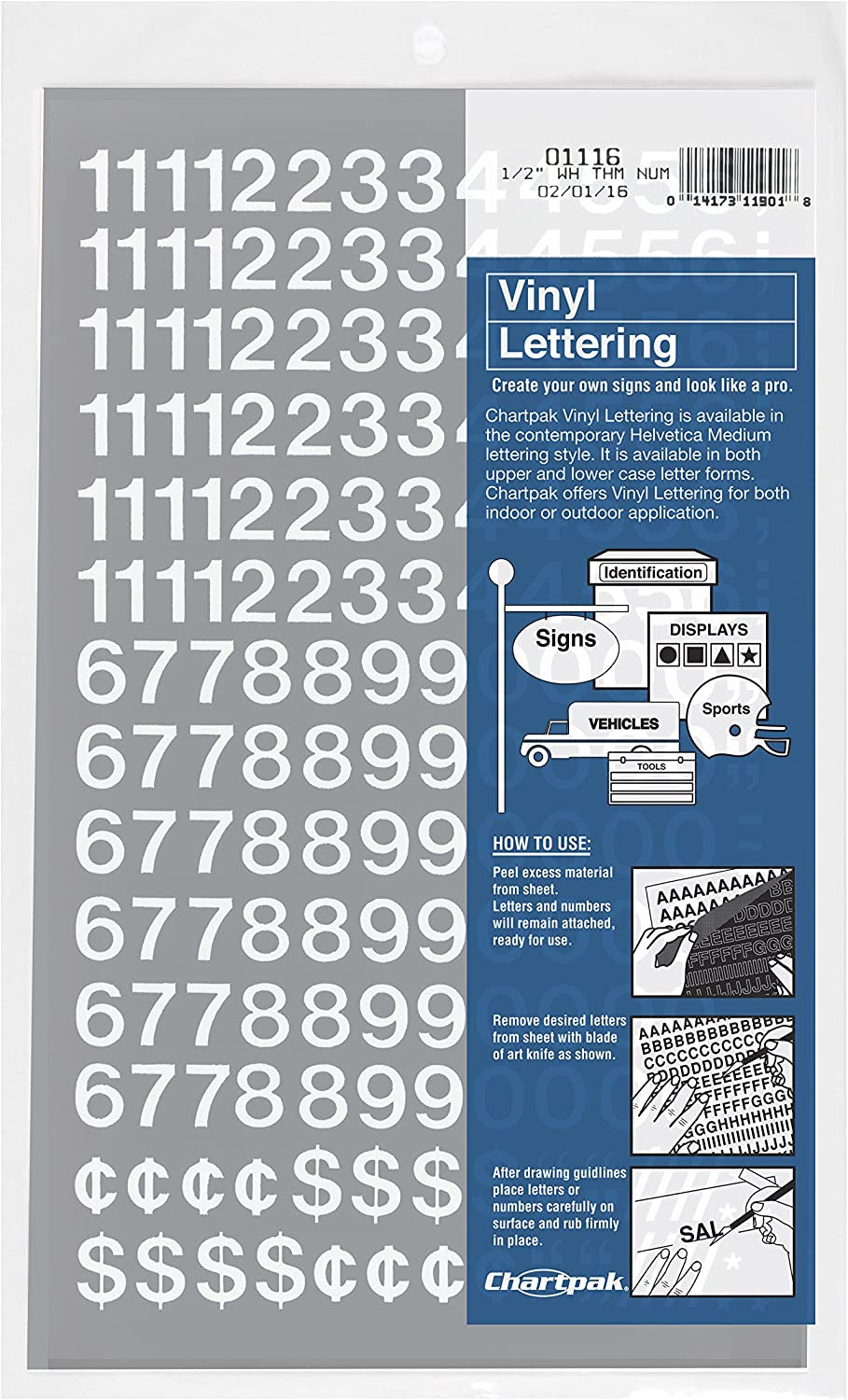 Self-Adhesive Vinyl Numbers, 1/2 Inch High, White, 210 per Pack (01116)