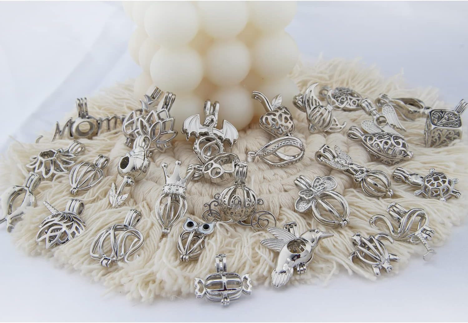 Pearl Bead Cages Pendants Necklace Charms for Adults Women DIY Jewelry Making Aromatherapy Diffuser Necklace Lockets Metal Charms for Crafts