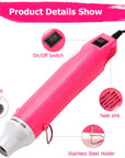 Heat Gun, Crafts Heating Tool Epoxy Resin Molds Silicone Embossing Craft Dryer Paint Blower for Acrylic Pouring Bubble Buster Small Art Heater Blow Guns (Pink)