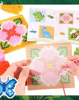10-In-1 Cross Stitch Beginner Kit for Kids, Embroidery Kit Includes 10Pcs Plastic Mesh Canvas with Pattern, 15 Yarns, 5 Weaving Needles, Needle Points Starter Kit Sewing Set with Instructions