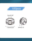 100Pcs Tibetan Spacer Beads, Carved Flat round Beads Antique Silver Beads 7.5X3Mm Metal Loose Beads Rondelle Beads for Jewelry Bracelet Earring Making DIY Crafts, Hole: 2Mm