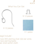 Earring Hooks 925 Sterling Silver Ball Dot Ear Wire with Rubber Earring Backs Earwire for Jewelry Making Earring Supplies (12Pcs Ear Wire and 12Pcs Earring Backs, Total 24Pcs)