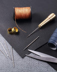 6 Pieces Canvas Leather Sewing Awl Needle with Copper Handle, 50 M Nylon Cord Thread and 2 Pieces Thimble for Handmade Leather Sewing Tools Shoe and Leather Repair