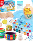 Pottery Wheel for Kids - Complete Pottery Kit for Beginners, Upgraded Sculpting Clay Tools, Air Dry Clay & Arts Supplies, Mini Pottery Wheel Crafts Kits for Kids Girls Boys Ages 8-12