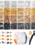 2160 Pieces Crimp Beads Kit for Jewelry Making, Knot Covers, Crimp Bead Covers, Crimp Tubes, Jump Rings and Wire Guardians with Crimping Pliers, Elastic String for Bracelets Necklaces Making