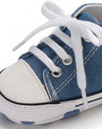 Unisex Baby Boys Girls High Top Sneaker Soft Anti-Slip Sole Newborn Infant First Walkers Canvas Denim Shoes
