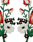 Flowers Bouquet Boho Patch Embroidered Floral Applique Iron on Sew on Rose Emblem, Red & White, Set of 2 Pcs