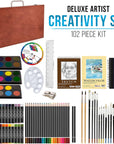 102-Piece Deluxe Wooden Art Supply Set - 24 Watercolors, 17 Brushes, 24 Colored Pencils, Sketch Pads