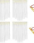 48Pcs Self Threading Needles, Blind Needles in 3 Sizes 1.42 in / 1.5 in / 1.65 In, Assorted Hand Stitching Needles for DIY Embroidery Sewing (Gold, Silver)