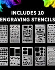 The Original Easy Etcher - Engraving Pen Complete Kit - Portable DIY Craft Electric Engraver & Stencils for Jewelry, Metal, Glass, Leather, Wood - Rotary Tool Etching Scribe Carving Tool