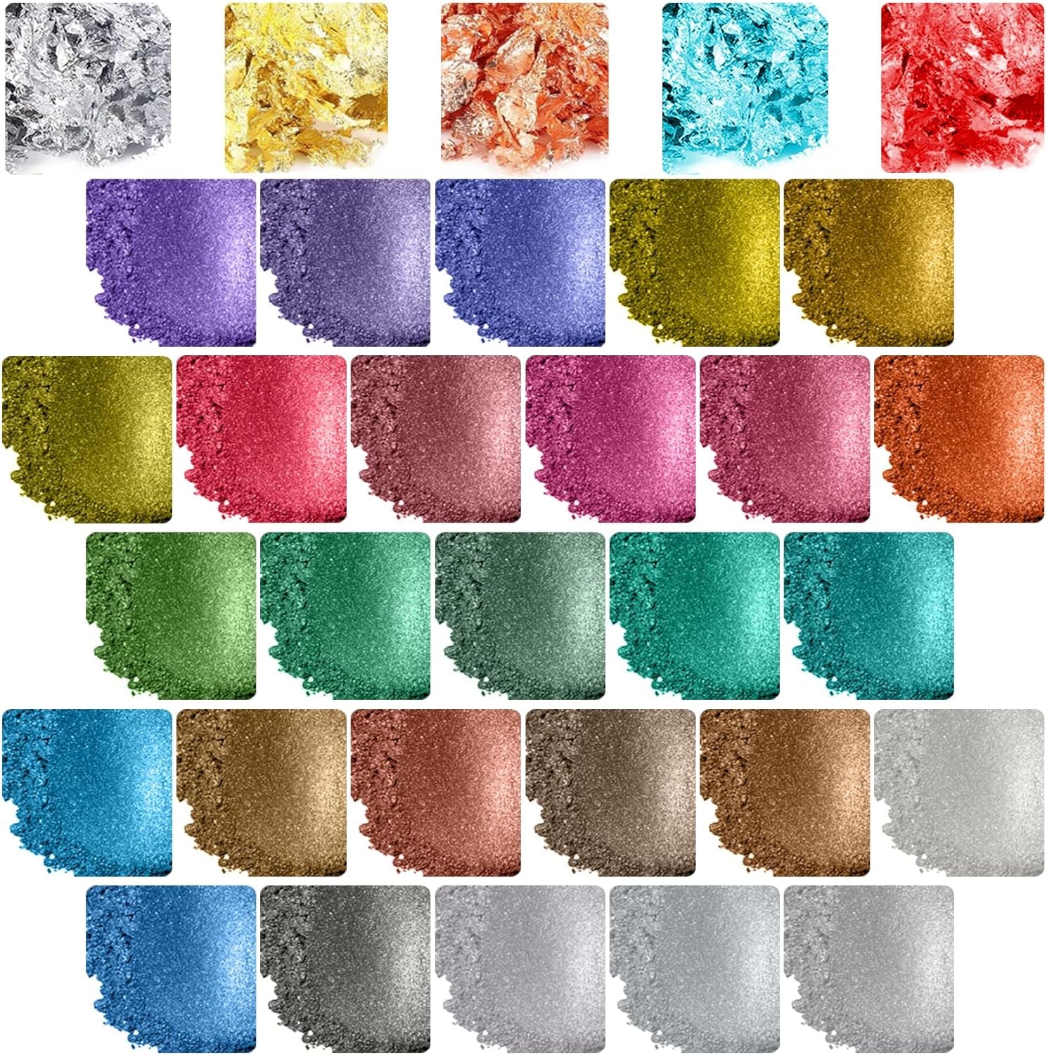 Mica Powder - 32 Pearlescent Epoxy Resin Color Pigments Set- Natural Cosmetic Grade Pigment for Soap Dye, Lip Gloss, Nail Polish, Makeup, Epoxy Resin, Candle Making, Bath Bombs, Slime, 5G/0.18Oz