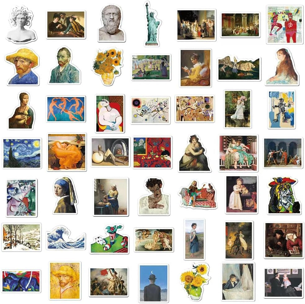 Oil Painting Stickers 104Pcs Retro Famous Paintings Art for Water Cup Backpack Lovely Present to Friends (Oil Painting)