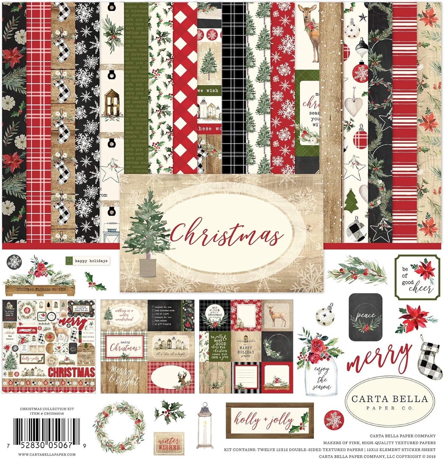 mpany Christmas Collection Kit Paper, Red/Green/Black/Tan, 12-X-12-Inch