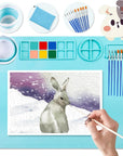 Silicone Craft Mat 20X16 Inch Large Silicone Art Mat with Detachable Cup Painting Mat with 10 Painting Brushes Silicone Drawing Mat Sheets for Kids Adult DIY Accessories (Blue)